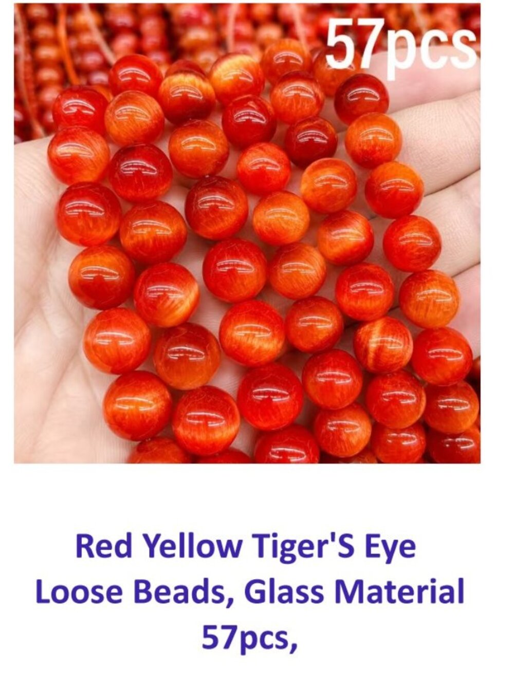 Red Yellow Tiger Eye Loose Beads, Glass Material 57pcs 8mm
